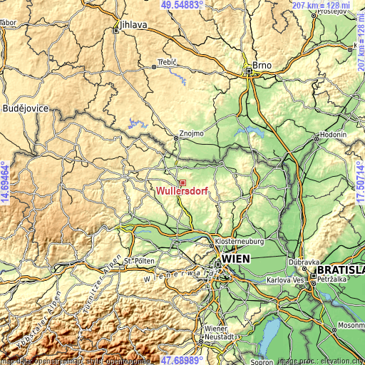 Topographic map of Wullersdorf