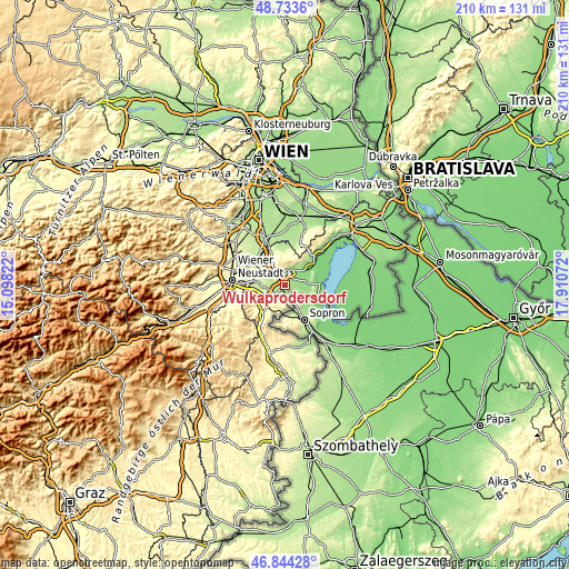 Topographic map of Wulkaprodersdorf