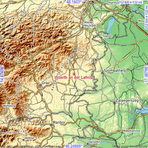 Topographic map of Wörth an der Lafnitz