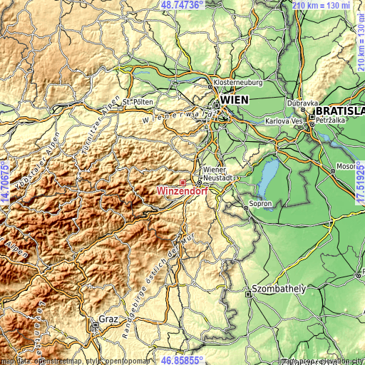 Topographic map of Winzendorf