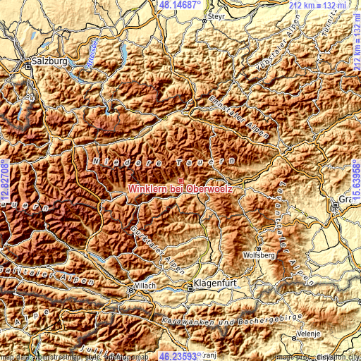 Topographic map of Winklern bei Oberwölz