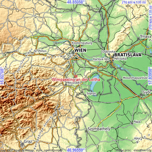 Topographic map of Wimpassing an der Leitha