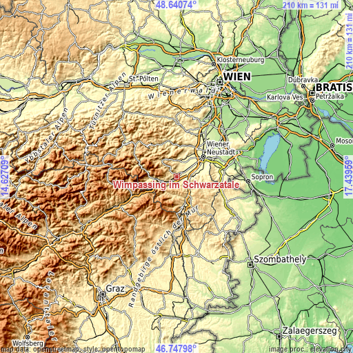 Topographic map of Wimpassing im Schwarzatale