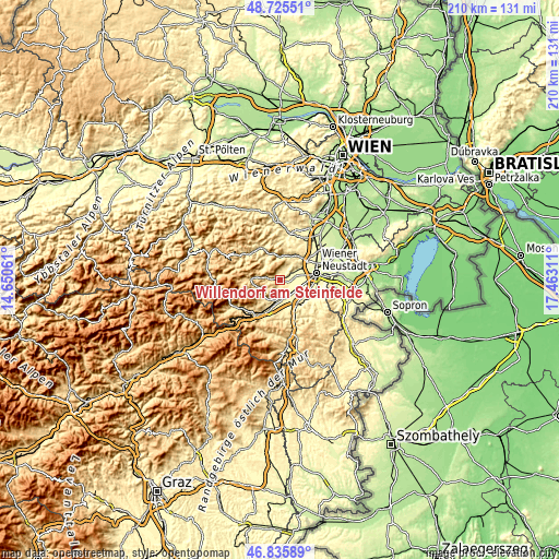 Topographic map of Willendorf am Steinfelde