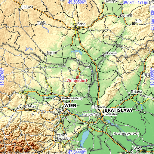 Topographic map of Wilfersdorf