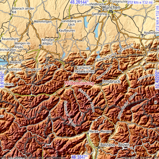 Topographic map of Wildermieming