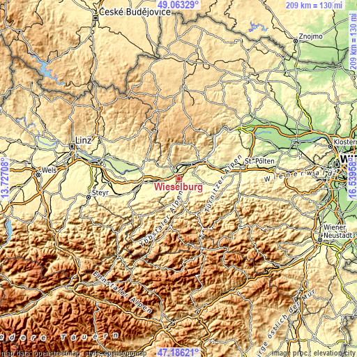 Topographic map of Wieselburg