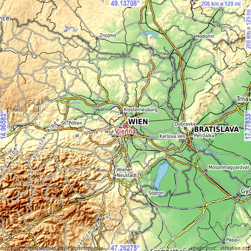 Topographic map of Vienna