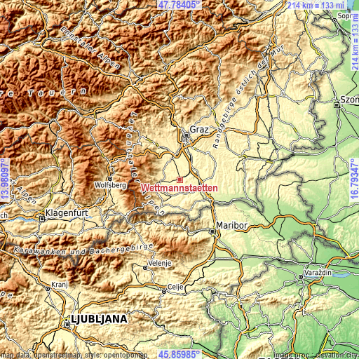 Topographic map of Wettmannstätten