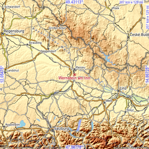 Topographic map of Wernstein am Inn