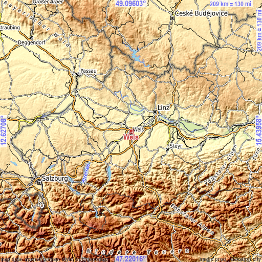 Topographic map of Wels