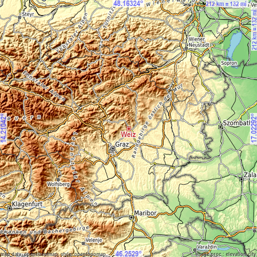 Topographic map of Weiz