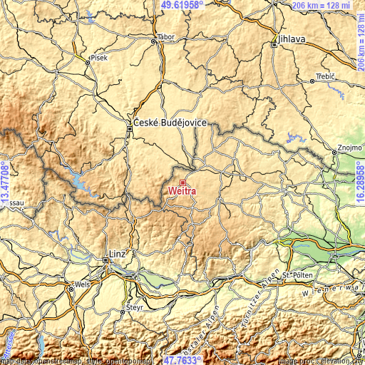 Topographic map of Weitra