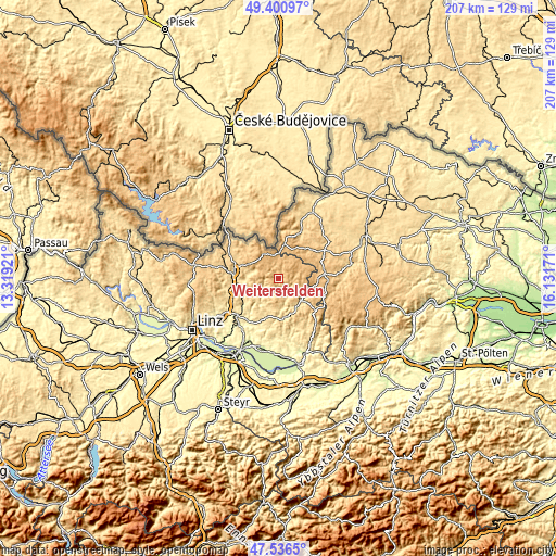 Topographic map of Weitersfelden