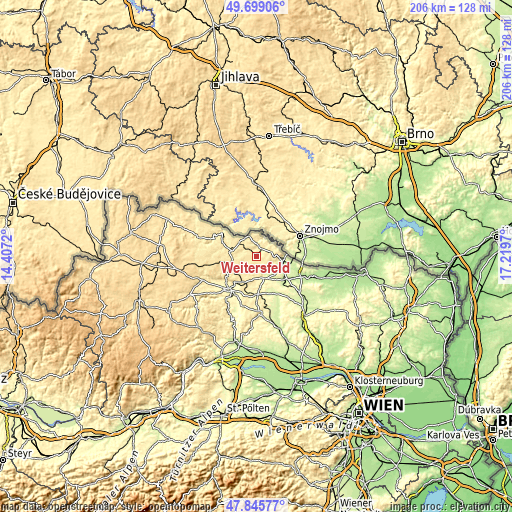 Topographic map of Weitersfeld