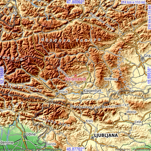 Topographic map of Weitensfeld