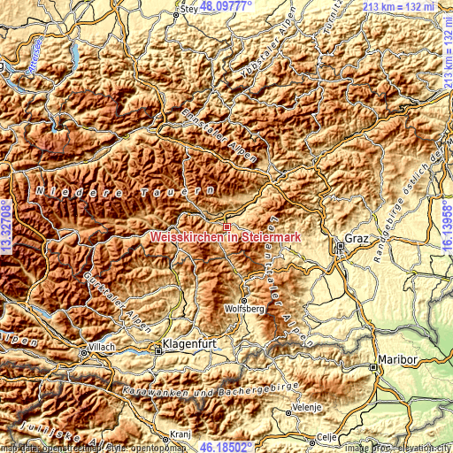 Topographic map of Weißkirchen in Steiermark