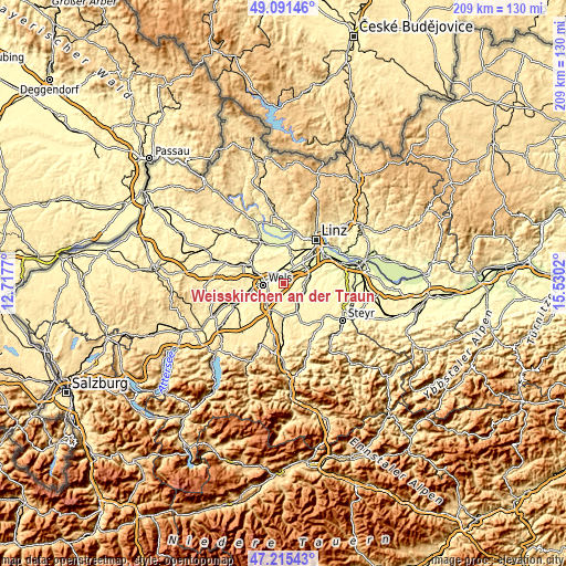 Topographic map of Weisskirchen an der Traun