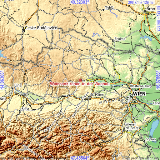 Topographic map of Weißenkirchen in der Wachau