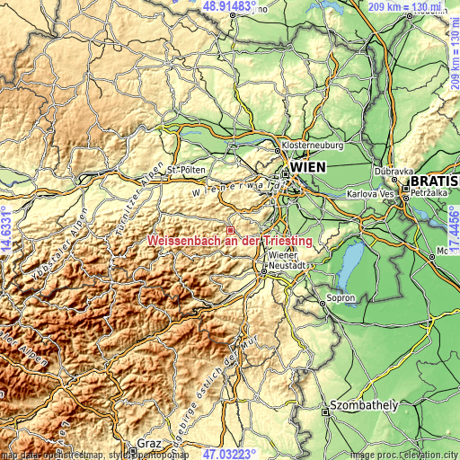 Topographic map of Weissenbach an der Triesting