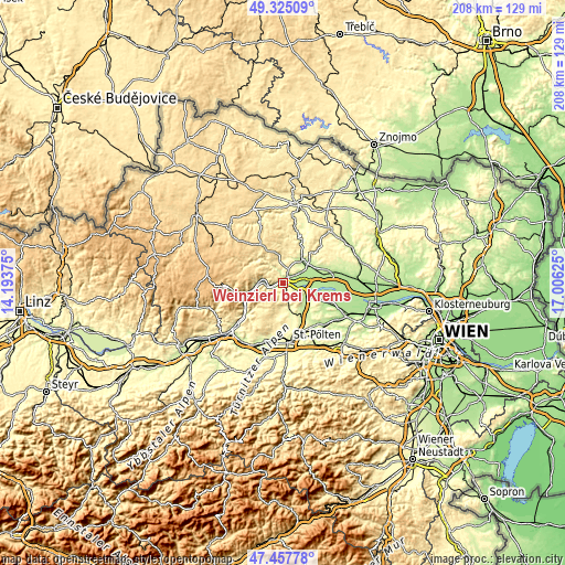 Topographic map of Weinzierl bei Krems