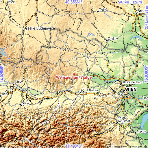 Topographic map of Weinzierl am Walde