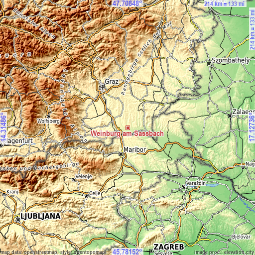 Topographic map of Weinburg am Saßbach