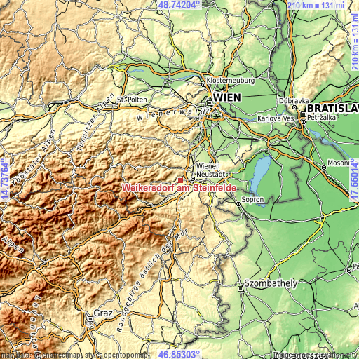 Topographic map of Weikersdorf am Steinfelde