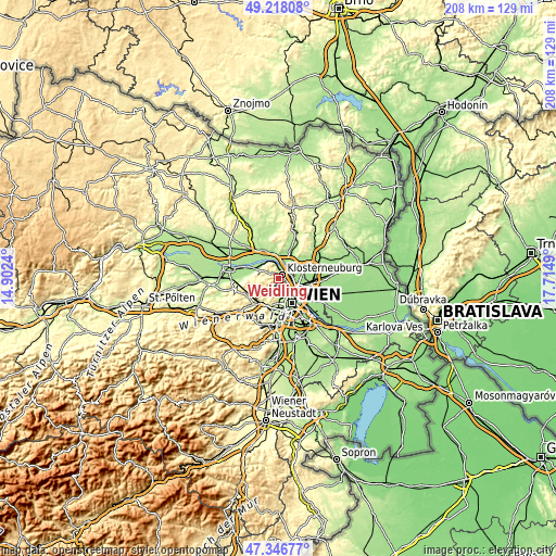 Topographic map of Weidling