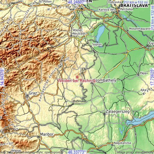 Topographic map of Weiden bei Rechnitz