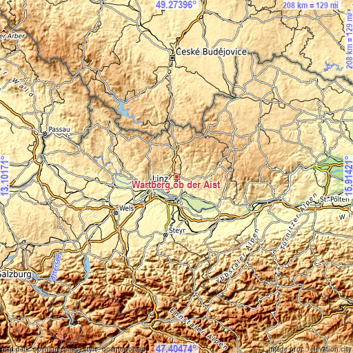 Topographic map of Wartberg ob der Aist