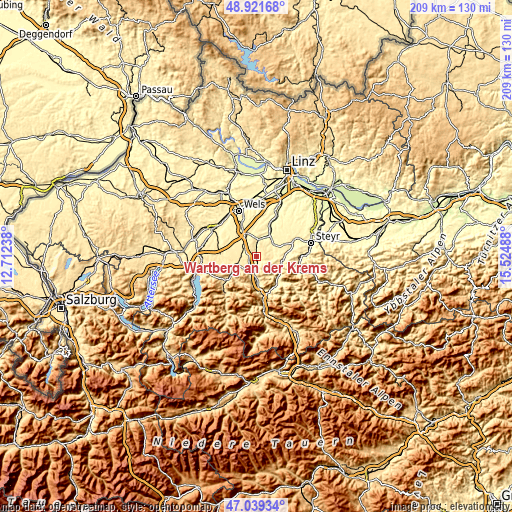 Topographic map of Wartberg an der Krems