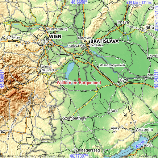 Topographic map of Wallern im Burgenland