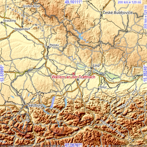 Topographic map of Wallern an der Trattnach