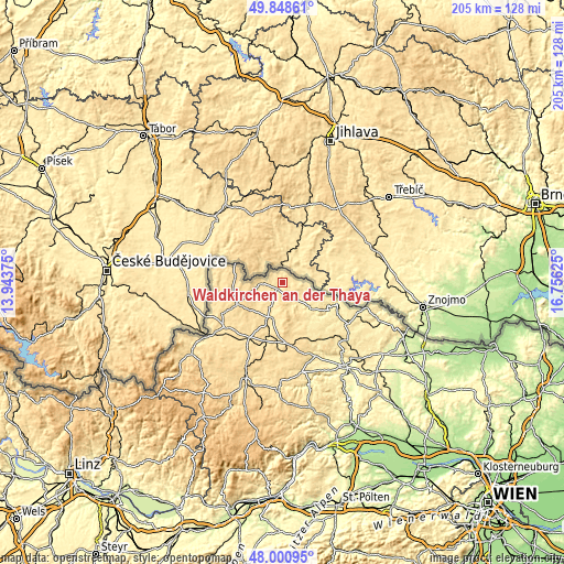 Topographic map of Waldkirchen an der Thaya