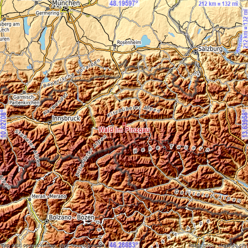 Topographic map of Wald im Pinzgau