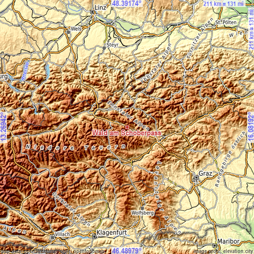 Topographic map of Wald am Schoberpaß