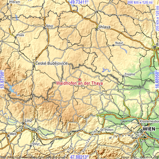 Topographic map of Waidhofen an der Thaya