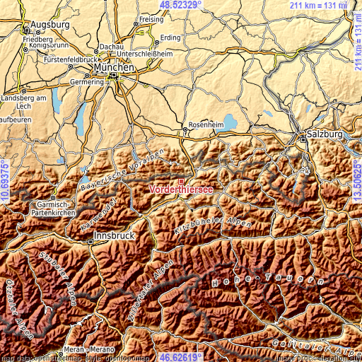 Topographic map of Vorderthiersee