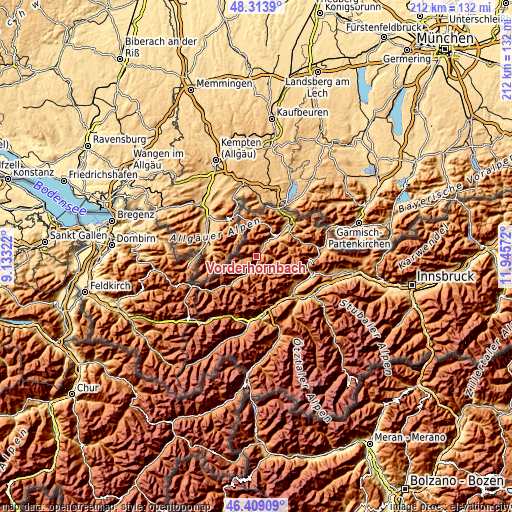 Topographic map of Vorderhornbach
