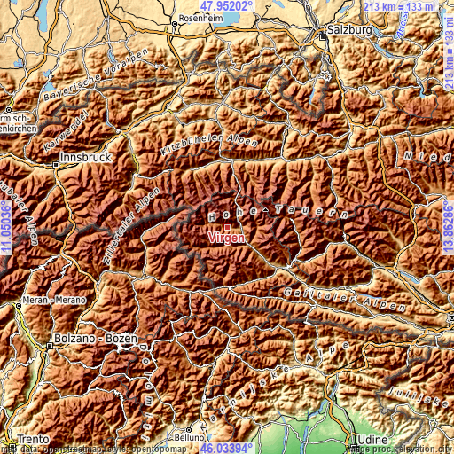 Topographic map of Virgen