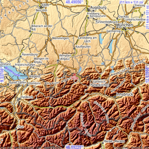 Topographic map of Vils