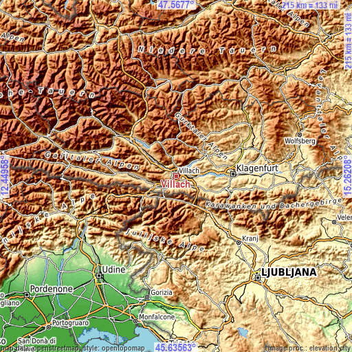 Topographic map of Villach