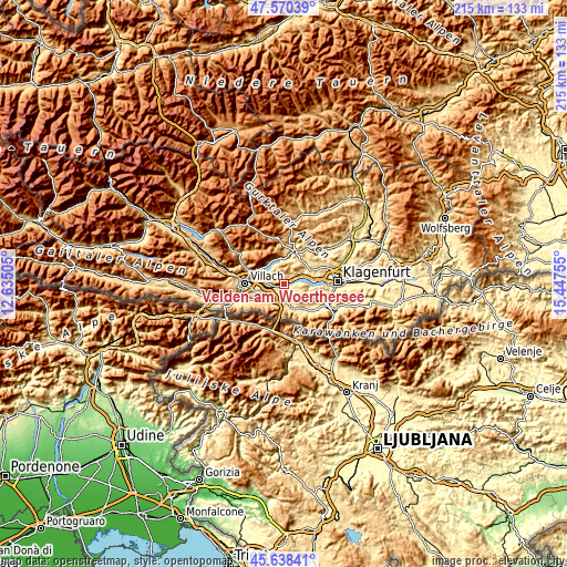 Topographic map of Velden am Wörthersee