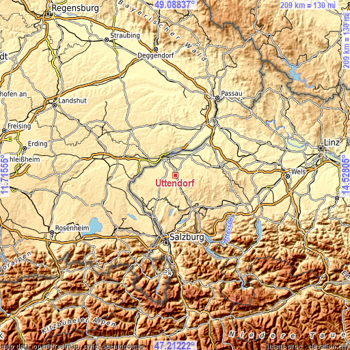 Topographic map of Uttendorf