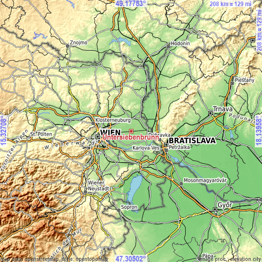 Topographic map of Untersiebenbrunn