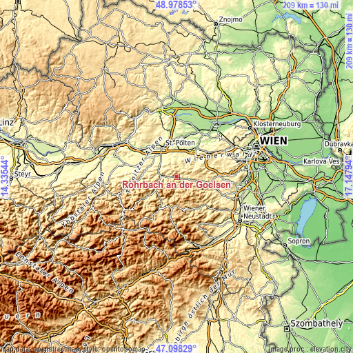 Topographic map of Rohrbach an der Gölsen