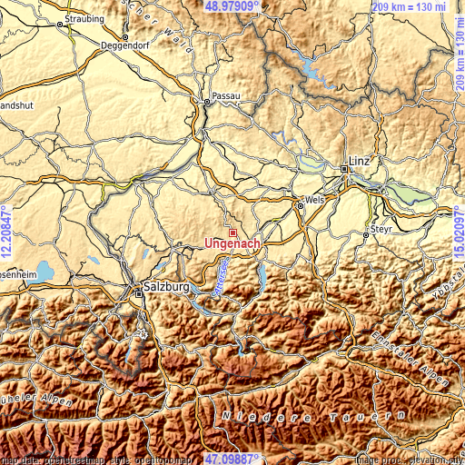 Topographic map of Ungenach