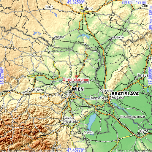 Topographic map of Ulrichskirchen