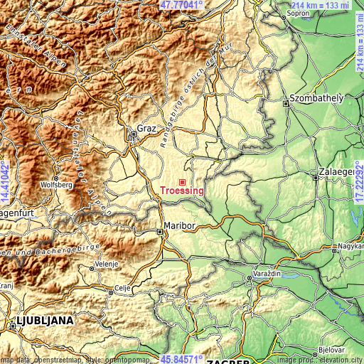 Topographic map of Trössing